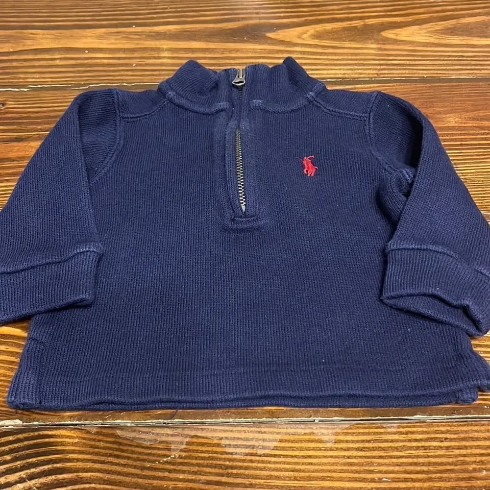 POLO Ralph Lauren Infant Cotton Navy Blue 1/4 Zip Pullover